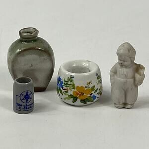 Miniature Figurines West Germany Pot Würzburger Mug Glazed Vase Doll House 4pcs